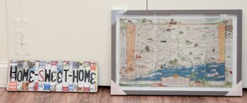 State Of Connecticut Map Art And Vintage Handmade License Plate Sign