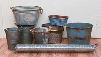8 Distressed Vintage Style Metal Garden Containers