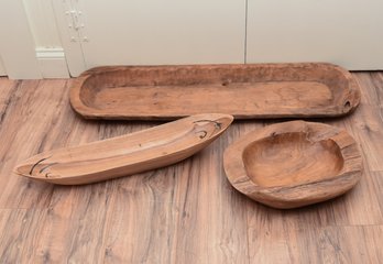 3 Oversized Handmade Amorphous Wood Serving Trays