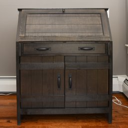 Vintage Style Multi Media Fold Out Desk With 2 Compartment Drawer And 4 Shelves Of Storage