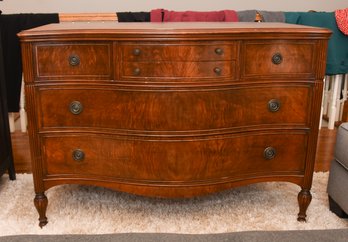 Vintage 6 Drawer Mahogany Serpentine Front French Provincial Style Dresser With Mirror