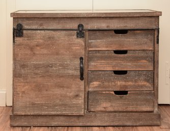 Rustic Wood Side Board With Sliding Barn Door And 4 Drawers