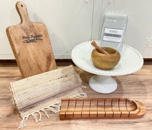 Bon Appetit Cutting Board, Jute Table Runner, Wooden French Bread Baguette Tray For Cutting And Serving Etc.