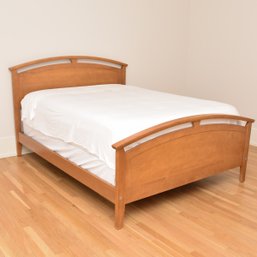 Oak Frame Queen Size Bed With Sealy Firm Extra Thick Mattress And Boxspring