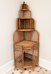Vintage 1970s Rattan Etagere With Drawer