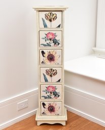 Handpainted 6 Drawer Storage Tower Cabinet With Floral Designs