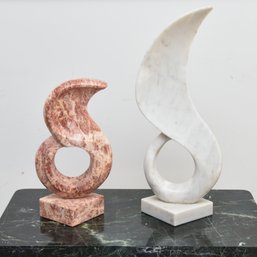 (2) Modern Abstract Sculptures: (1) Sun And Moon Marble Sculpture , (1) Abstract Bird Marble Sculpture