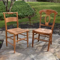 2 Woven Wood Cane Chairs