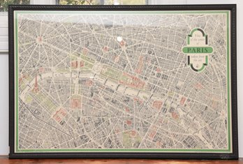 Vintage Map 'View Of The Center Of Paris Taken From The Air' Framed Under Glass