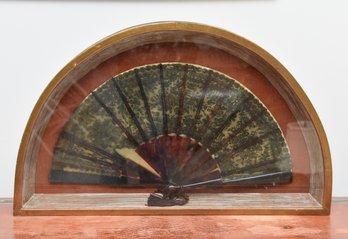 Vintage French Handpainted Paper Fan Framed