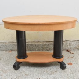 Vintage Blonde Two-toned Oval Side Table With Scroll Feet