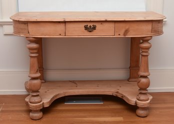 Semi-Circular Oak Console Table  With Drawer And Storage Shelf