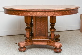 Solid Oak Round Dining Table With 2 Removable Leaves