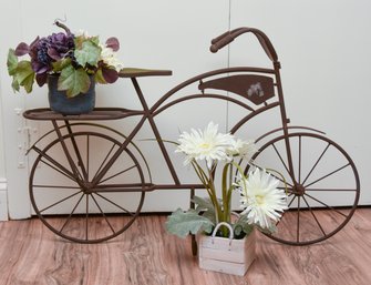 Vintage Style Garden Decor Bike With 2 Faux Plants