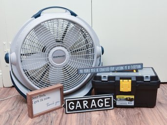 Workforce Tool Box, Lasko Wind Machine Adjustable Fan, Garage Sign, Dad Wall Art, Wood Block Sign