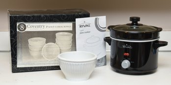 Rival 2 Qt Slow Cooker 8 Coventry Parthenon White Soup/Cereal Bowl