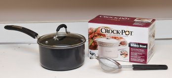 Crock Pot Brand Gray Boat Warmer With Cuisinart Chef's Classic Non-Stick Hard Anodized 3 Quart Saucepan