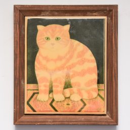 Handpainted Ceramic Tile Of Cat Signed By Artist