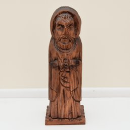 Vintage Hand Carved Wood Franciscan Monk Liquor Bottle Box