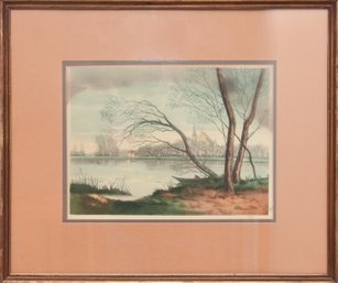 Original Lithograph Of Water Landscape