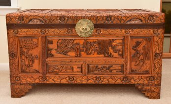 Grand Tour Carved Wood Trunk With Cedar Lining