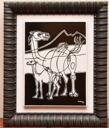 'Camels At Night' Original Tile Ceramic Art By Artist Cesar Manrique, Signed And Dated 1977