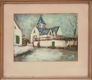 Vintage Maurice Utrillo Original Gouache On Art Paper Depicting French Church Signed By Artist