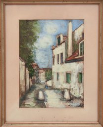 Vintage Maurice Utrillo Original Gouache On Art Paper Depicting French Town Signed By Artist