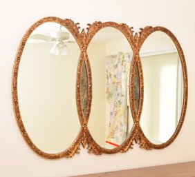 Rococo  Style Large Triple Oval Ornate Gold Framed Mirror
