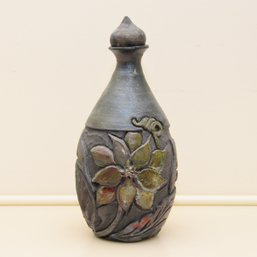 Vintage Art Nouveau Style Lidded Vase With Carved Floral Motif Signed By Artist