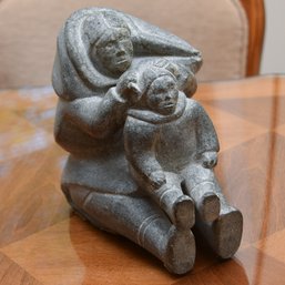 Inuit Carved Stone Sculpture Of Mother And Child