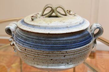 Vintage Handmade Stoneware Pottery Lidded Casserole Dish