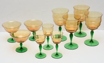 10 Piece Set Of Vintage Colored Glassware