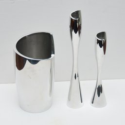 Nambe Modern Silver Vase And Candlesticks
