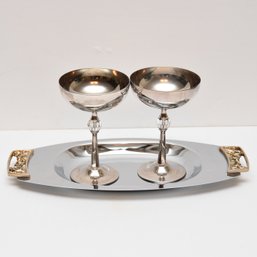 2 Silver Plated Champagne Glasses With Domex Serving Tray