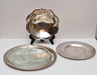 3 Piece Silverplated Servingware With Glass With Partitioned Glass Dish