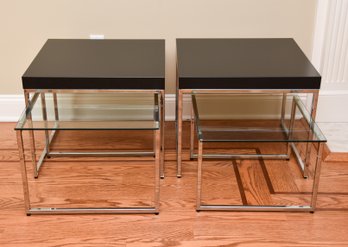 Set Of 4 Modern Nesting Sidetables - 2 Black And Chrome And 2 Glass And Chrome