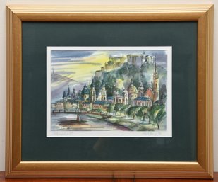 Original Watercolor Of Salzburg, Austria Signed And Dated 1996