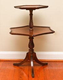 Vintage Queen Ann Style Mahogany Two-Tiered Pedestal Side Table