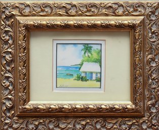 Original Watercolor Painting 'Beach House' Signed By Artist L. Briggs