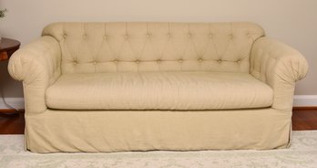 Classic Tufted Back Linen Upholstered Sofa (This Item Must Be Picked Up In White Plains)