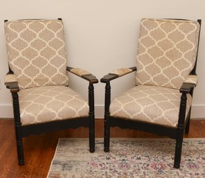 Pair Of Nail Studded Wood  Upholstered Castle Chairs