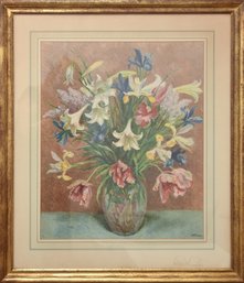 Still Life Of Pink And Yellow Lillies Framed Print