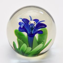 Art Glass Blue Crocus Flower Paperweight