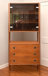 Mid-Century Modern Cabinet With 2 Glass Doors And 3 Drawers