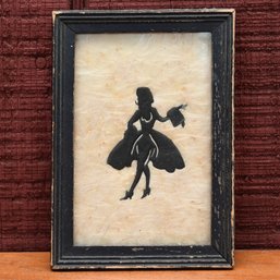 Vintage Silhouette Art Of French Woman On Parchment Paper Framed Under Glass