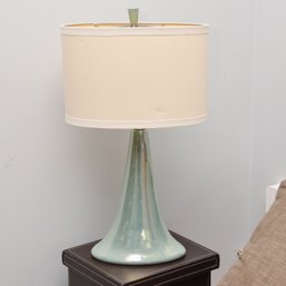 Ceramic Iridescent Blue/Green Lamp With White Oval Shade