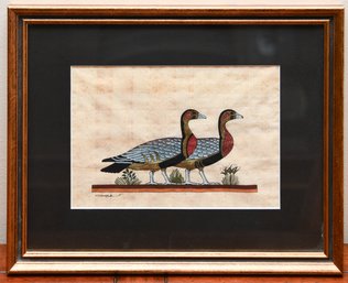 Vintage Hand Painted Egyptian Papyrus Art Of 2 Geese