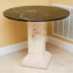 Marble Top Stone Pedestal Table With Floral Carvings