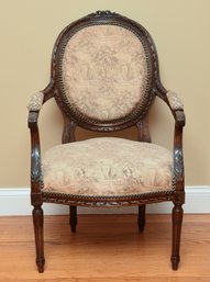 Antique Elegant Carved Upholstered Louis XVI Style Fauteuil